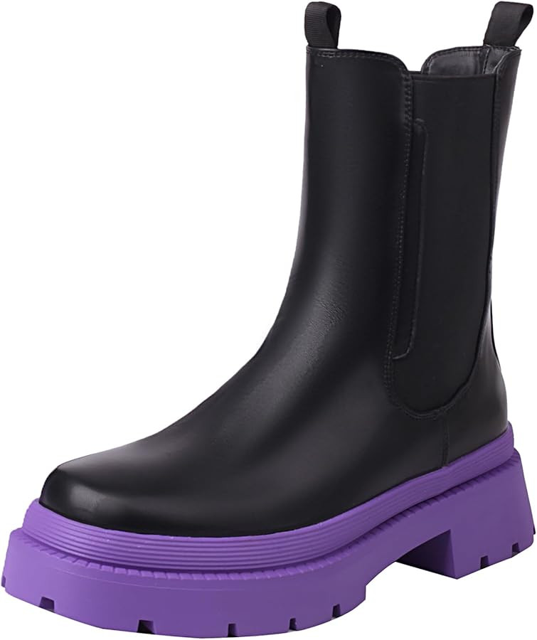 sun gurg Women's Chelsea Ankle Boots Mid-Calf Low Heel Platform Chunky Pull on Booties | Amazon (US)