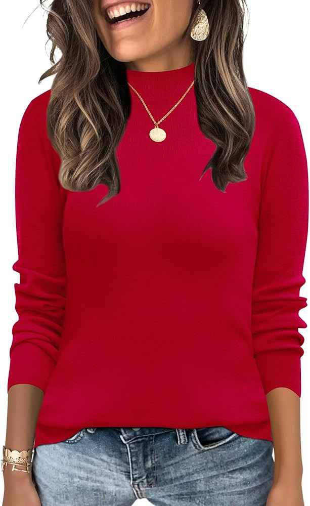 LOMON Mock Neck Tops for Women Long Sleeve Dressy Casual Lightweight Basic Knitted Pullover Sweat... | Amazon (US)