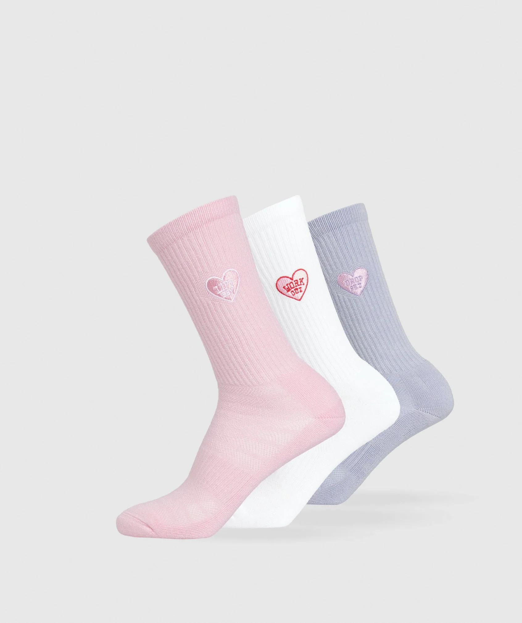 Gymshark GFX 3pk Crew Socks - White/Silver Lilac/Dolly Pink | Gymshark US