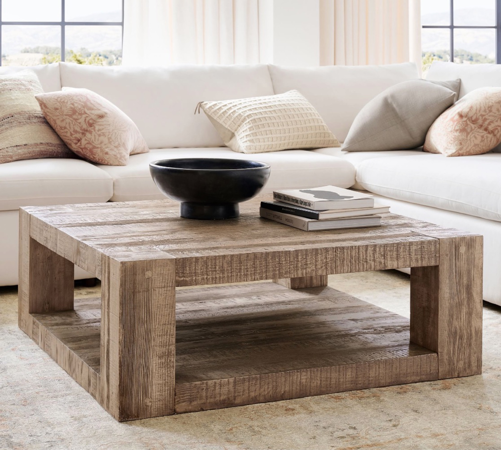 40% off clearance Pottery Barn coffee table. Palisades wood square coffee table rustic farmhouse organic modern.  Dupe dupes more affordable option find replica copy cat similar look for less budget friendly affordable cheap cheaper beautiful pretty sale

#LTKhome #LTKsalealert