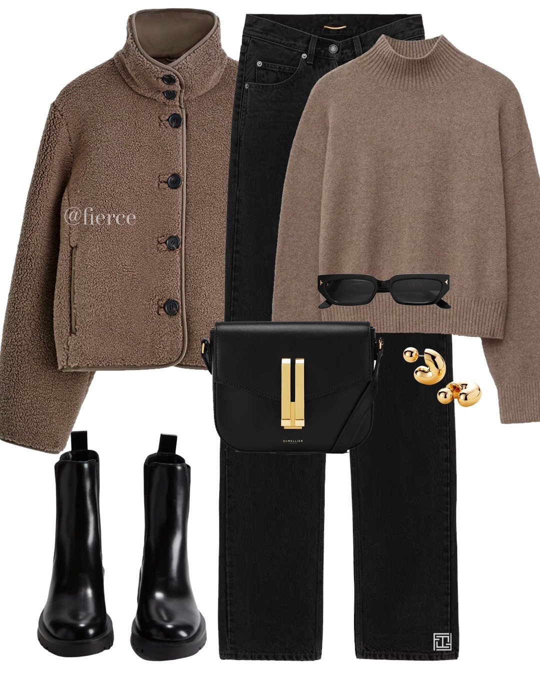 Teddy jacket demellier Vancouver black bag black ankle boots taupe beige jumper casual chic outfit lunch date dinner city break 

#LTKuk #LTKwinter #LTKautumn