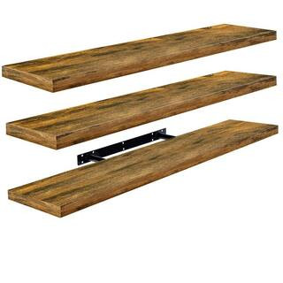 3-Pack Long Floating Shelves for Wall, 35 in. W x 9 in. D Walnut Wood Decorative Wall Shelf, Wall... | The Home Depot