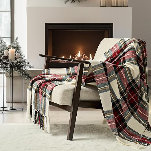 EVERGRACE Stewart Christmas Plaid Chenille Throw Blanket for Couch, Super Soft Cozy Tartan Checke... | Amazon (US)
