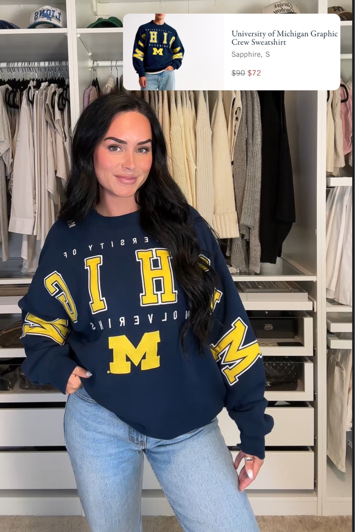 Size small crewneck, size 26 curve love jeans 

#LTKStyleTip #LTKSaleAlert #LTKVideo