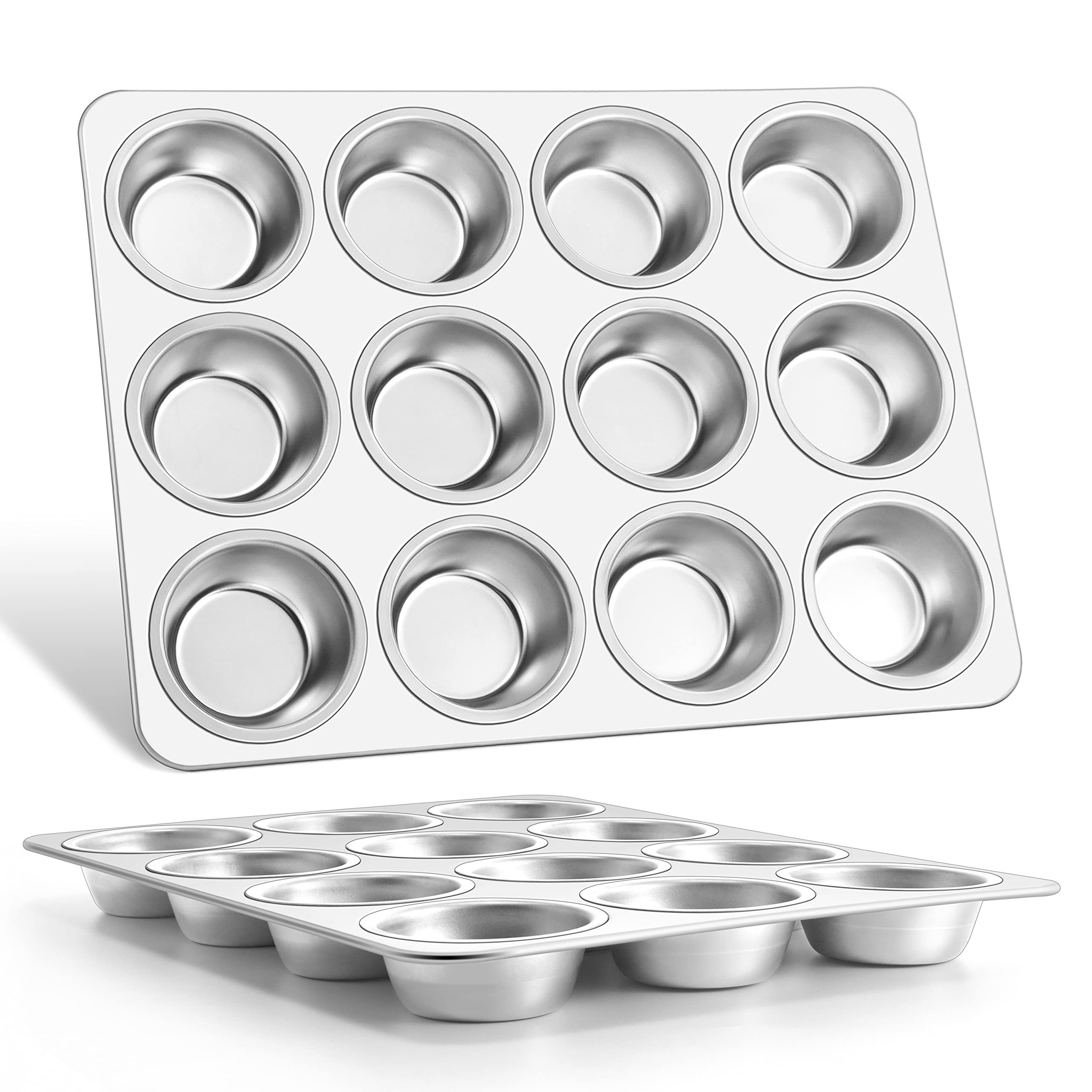 E-far Muffin Pan 12-Cup, Set of 2, Stainless Steel Cupcake Pan Metal Muffin Baking Tins for Oven,... | Amazon (US)