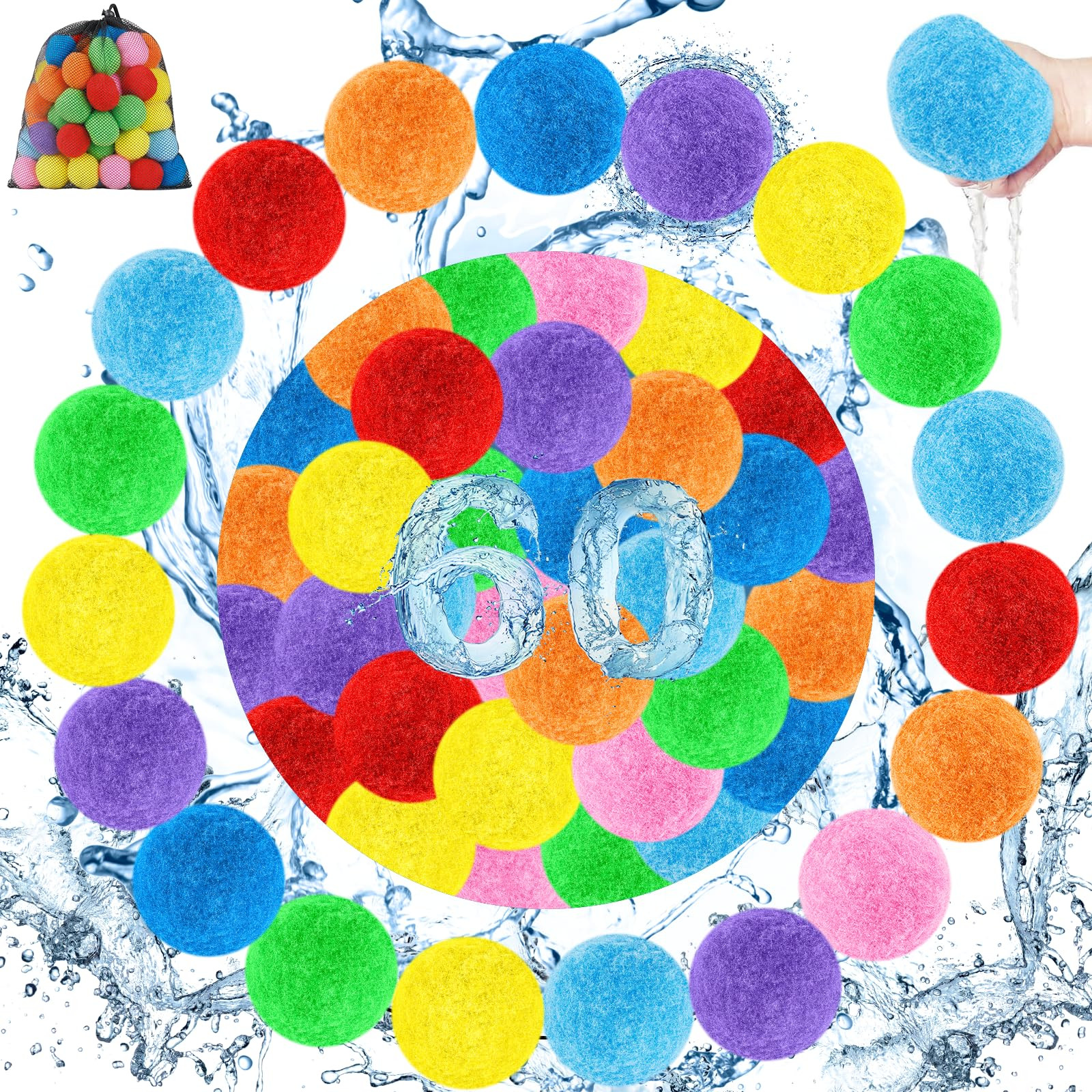 Reusable Water Balloons – 60 Pack Colorful Splash Balls for Boys Girls & Adults, Quick Fill Sum... | Amazon (US)