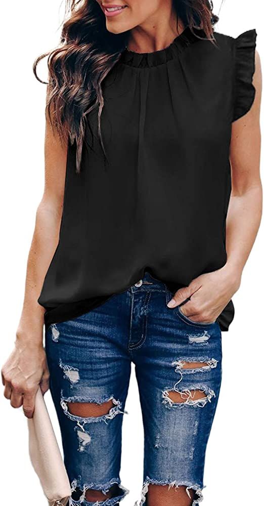 Happy Sailed Womens Summer Chiffon Tank Tops Loose Casual Ruffle Sleeveless Blouse Shirts(S-XXL) | Amazon (US)