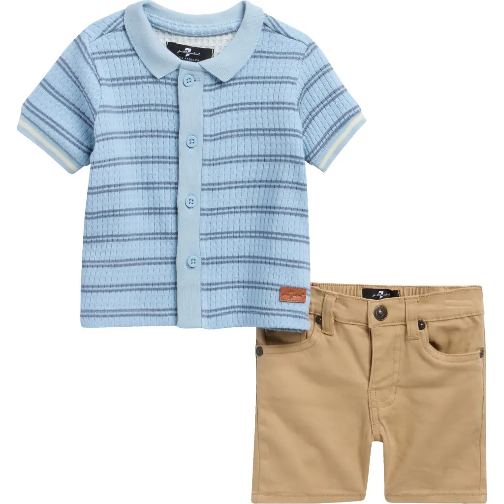 7 For All Mankind Knit Button-Up Shirt & Woven Shorts Set in Light Blue at Nordstrom Rack, Size 12M | Nordstrom Rack