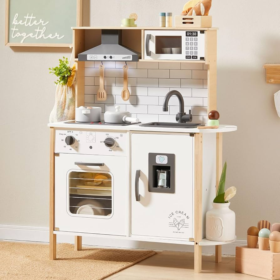Tiny Land Play Kitchen for Kids, Wooden Kids Play Kitchen Playset Chef Pretend Play Set for Toddl... | Amazon (US)
