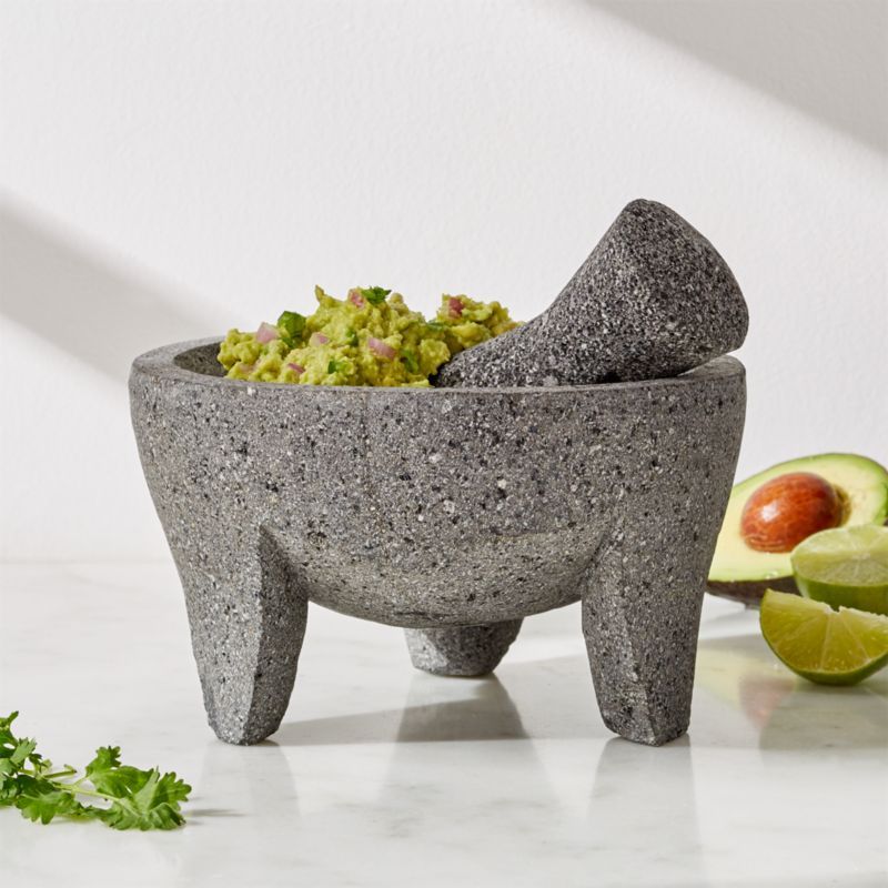 Large Authentic Mexican Stone Molcajete Bowl 8" Guacamole Mortar and Pestle Grinder + Reviews | C... | Crate & Barrel