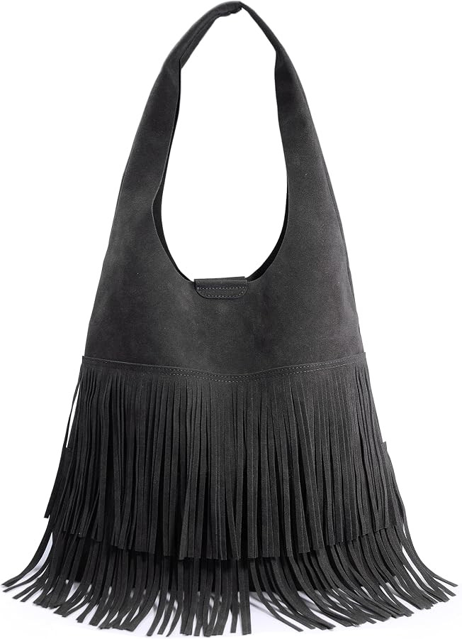 Tassel Faux Suede Hobo Bag for Women Fringe Shoulder Handbag | Amazon (US)