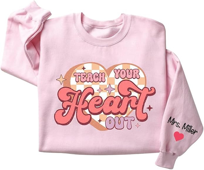 IZI POD Teacher Valentine Sweatshirt, Women's Valentines Day Sweatshirt, Retro Heart Sweatshirt, ... | Amazon (US)