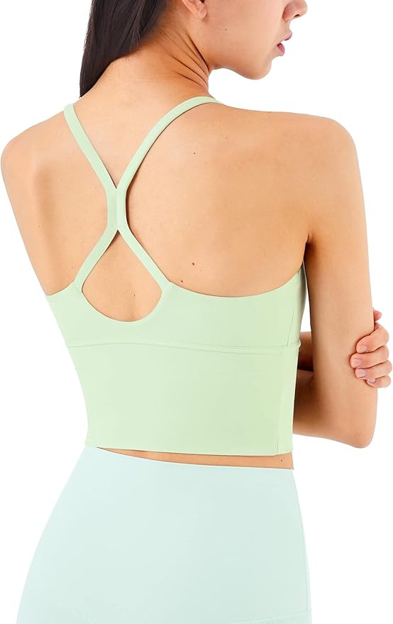 Loovoo Sports Bras for Women Thin Strap Removable Pads V Neck Criss-Cross Back Cropped Tank Tops | Amazon (US)