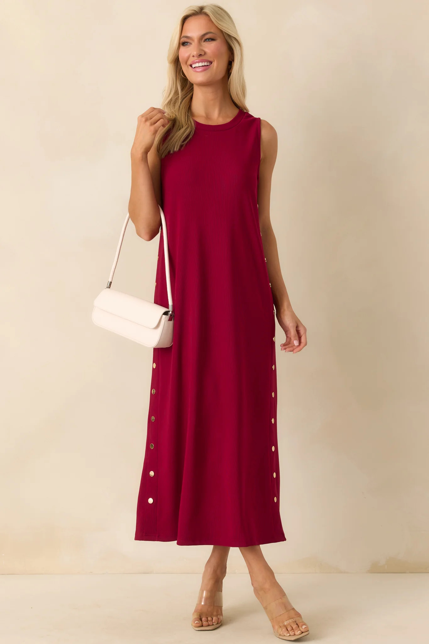 I'm Choosing Happiness Burgundy Sleeveless Maxi Dress | Red Dress