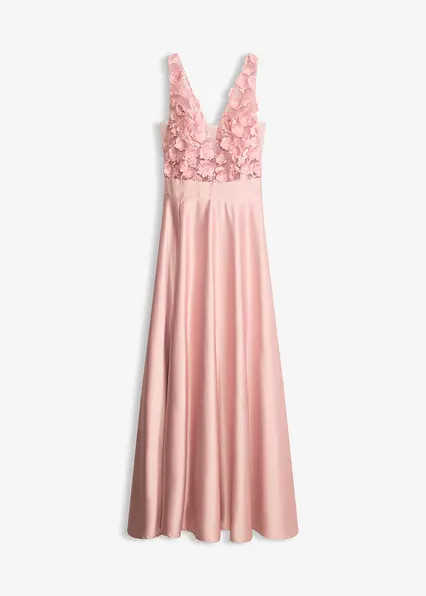 Abendkleid aus glänzendem Satin mit Blumen-Applikation | Bonprix DE