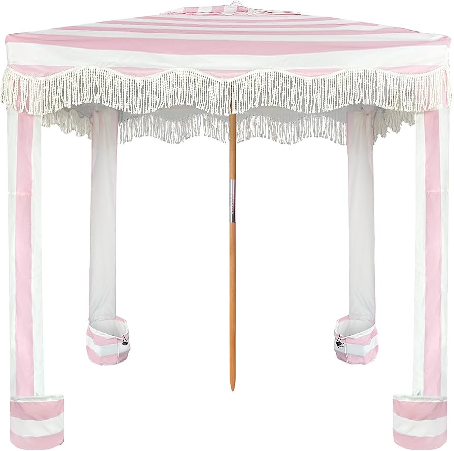 AMMSUN Beach Cabana with Fringe, 6'×6' Boho Beach Canopy with Tassels, Easy Set up & Premium Woo... | Amazon (US)