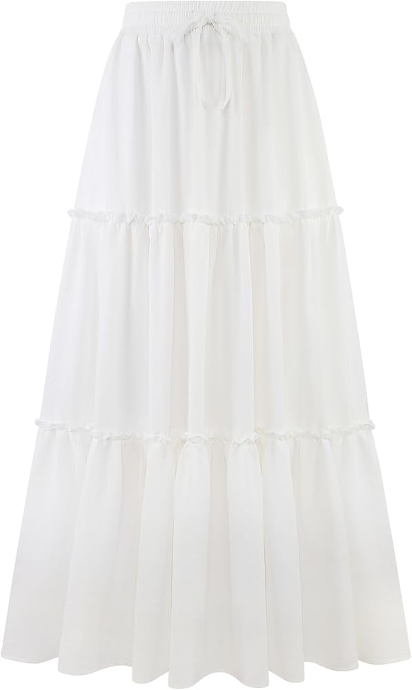 Arolina Women's Summer Maxi Skirt Trendy High Waist Pleated Ruffle Long Skirts Flowy Beach Boho S... | Amazon (US)
