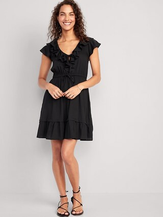 Waist-Defined Ruffle-Trim Mini Dress for Women | Old Navy (US)