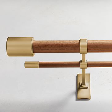 Mid-Century Double Curtain Rod - Cool Walnut/Antique Brass | West Elm | West Elm (US)
