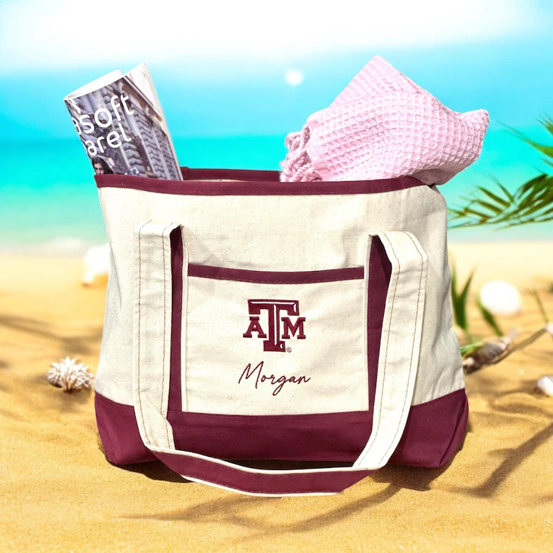 Texas A&M Personalized Embroidered Canvas Tote Bag, Graduation Gift, Aggie Fan Gift, Gig 'Em Tote... | Etsy (Global)