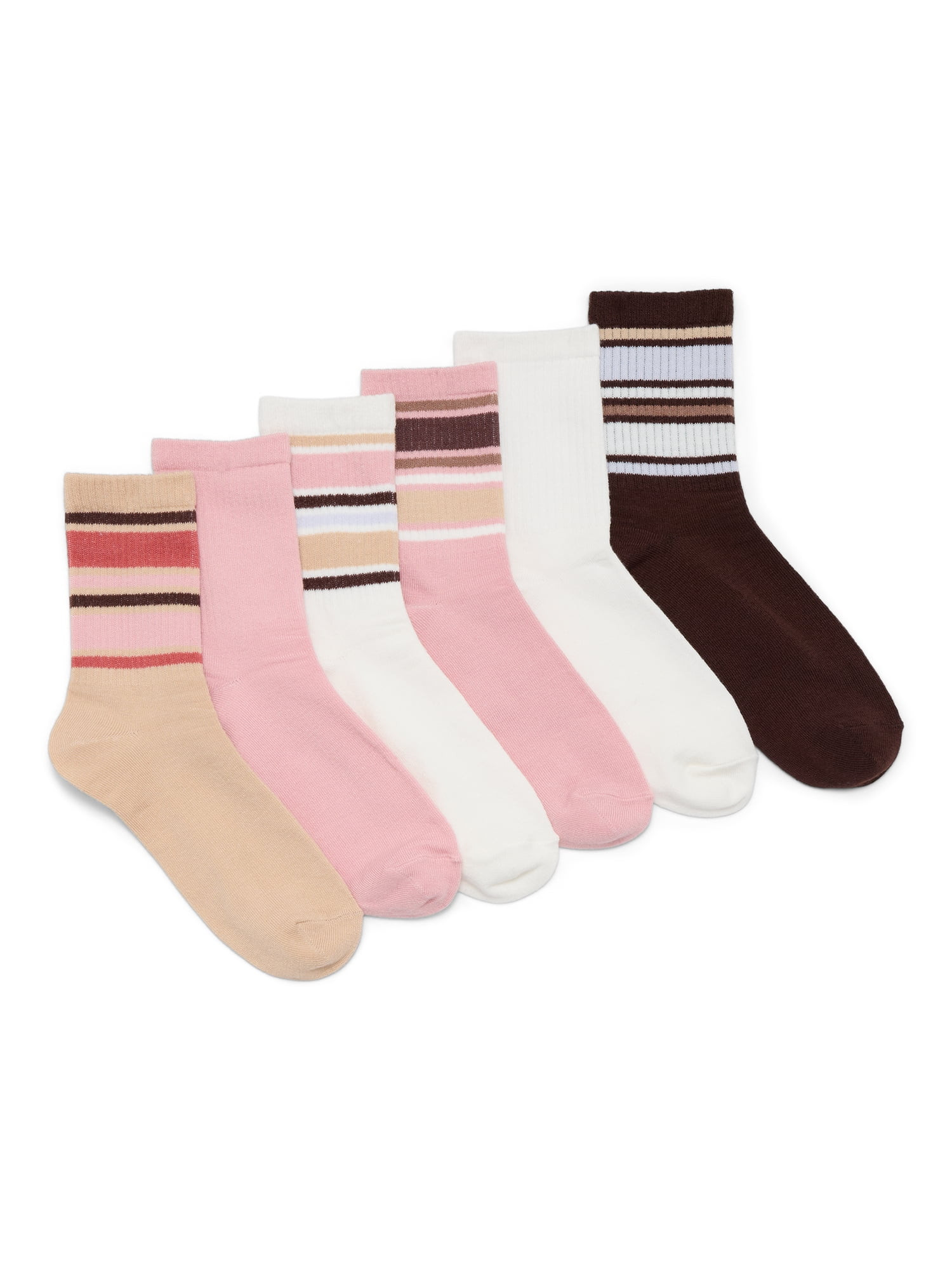 No Boundaries Ribbed Mid-Crew Socks, 6-Pack, Women's, Shoe Sizes 4-10 | Walmart (US)