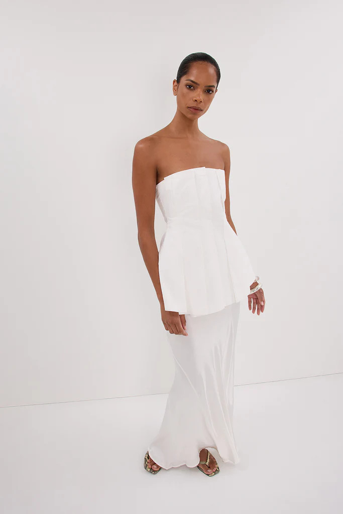 LILLY WHITE PLEATED STRAPLESS TOP | DISSH