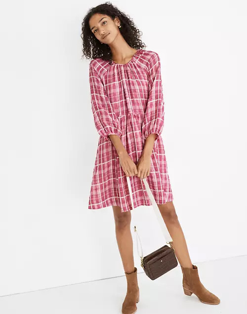 Plaid Shirred Babydoll Mini Dress | Madewell