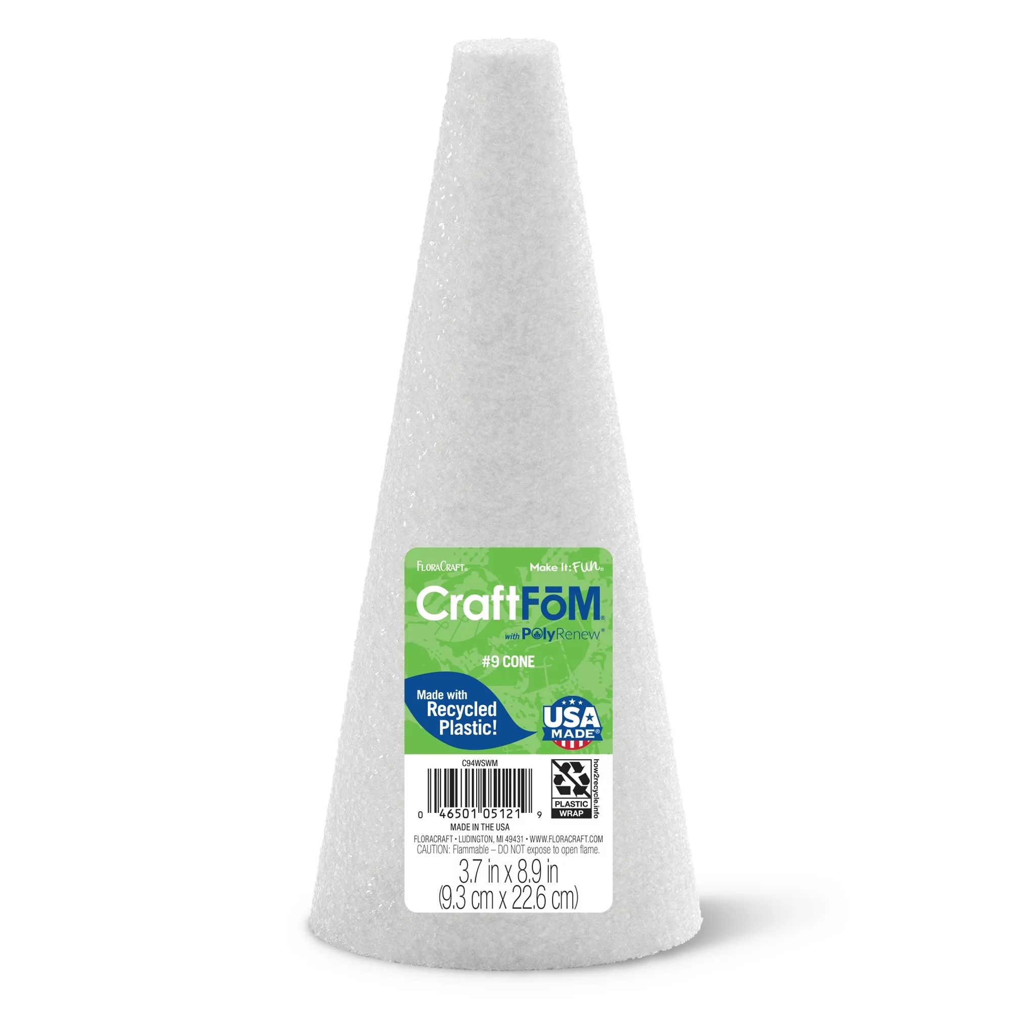 FloraCraft CraftFōM Crafting Foam Cone 3.7 inch x 8.9 inch White | Walmart (US)