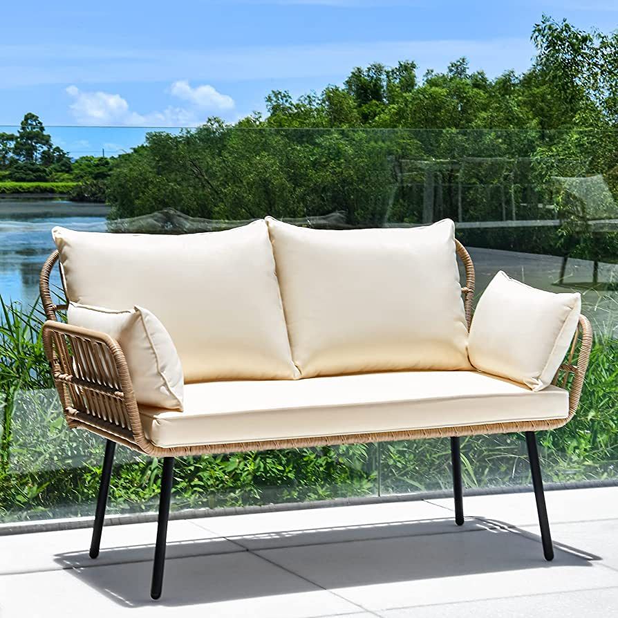 YITAHOME Love Seat Patio Sofa, All-Weather Wicker Loveseats Patio Sectional Furniture with Cushio... | Amazon (US)