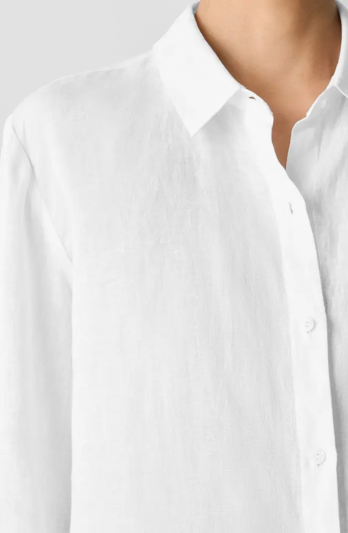 Classic Collar Organic Linen Long Button-Up Shirt | Nordstrom