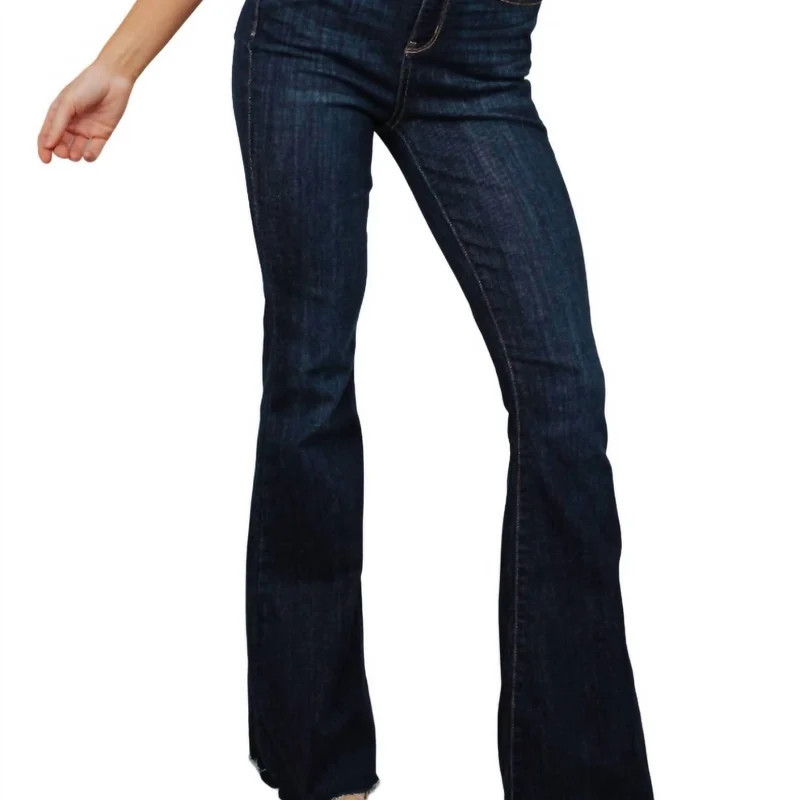 Judy Blue High Rise Raw Hem Flare Jeans In Dark Wash - Blue - US 27 | Verishop