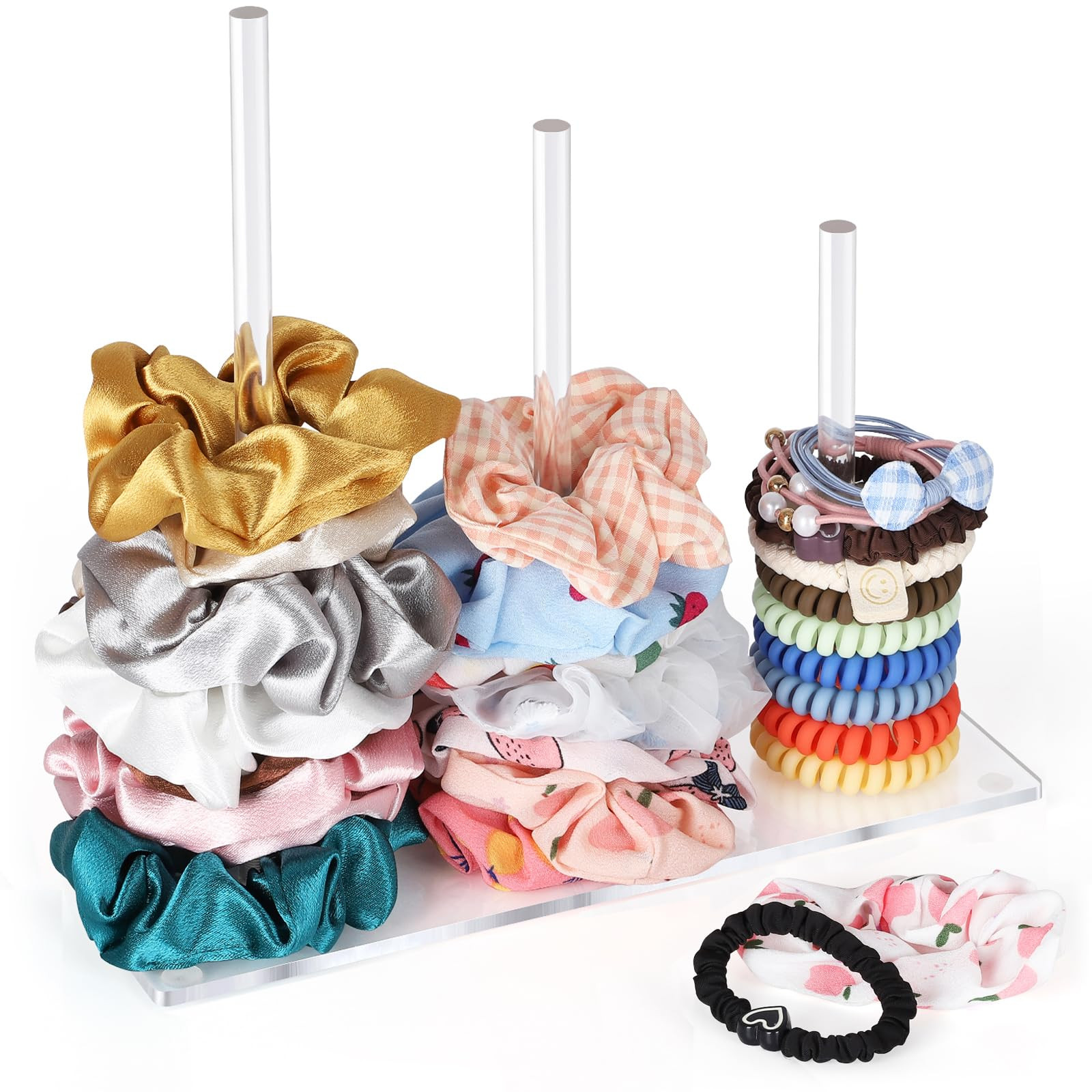 3-Tiers Scrunchie Holder Stand, Acrylic Hair Ties Organizer, Clear HairBands Tower, HairElastics ... | Amazon (US)