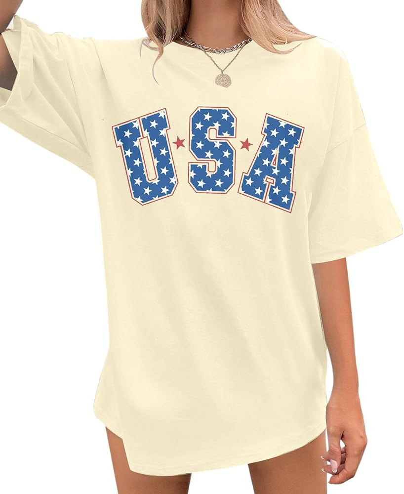 America Shirts for Women USA Patriotic Tee 4th of July Outfit Oversized Short Sleeve T-Shirt Memo... | Amazon (US)