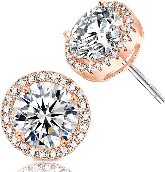 18K Rose Gold-Plated Cluster Round Cut Stud Earrings (1.66cttw) | Amazon (US)