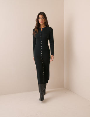 Black Ribbed Knitted Midi Dress | Nobody's Child