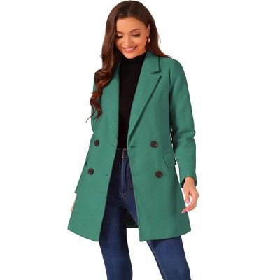 INSPIRE CHIC Women's Notch Lapel Double Breasted Belted Mid Long Outwear Winter Coat Green Small | Target