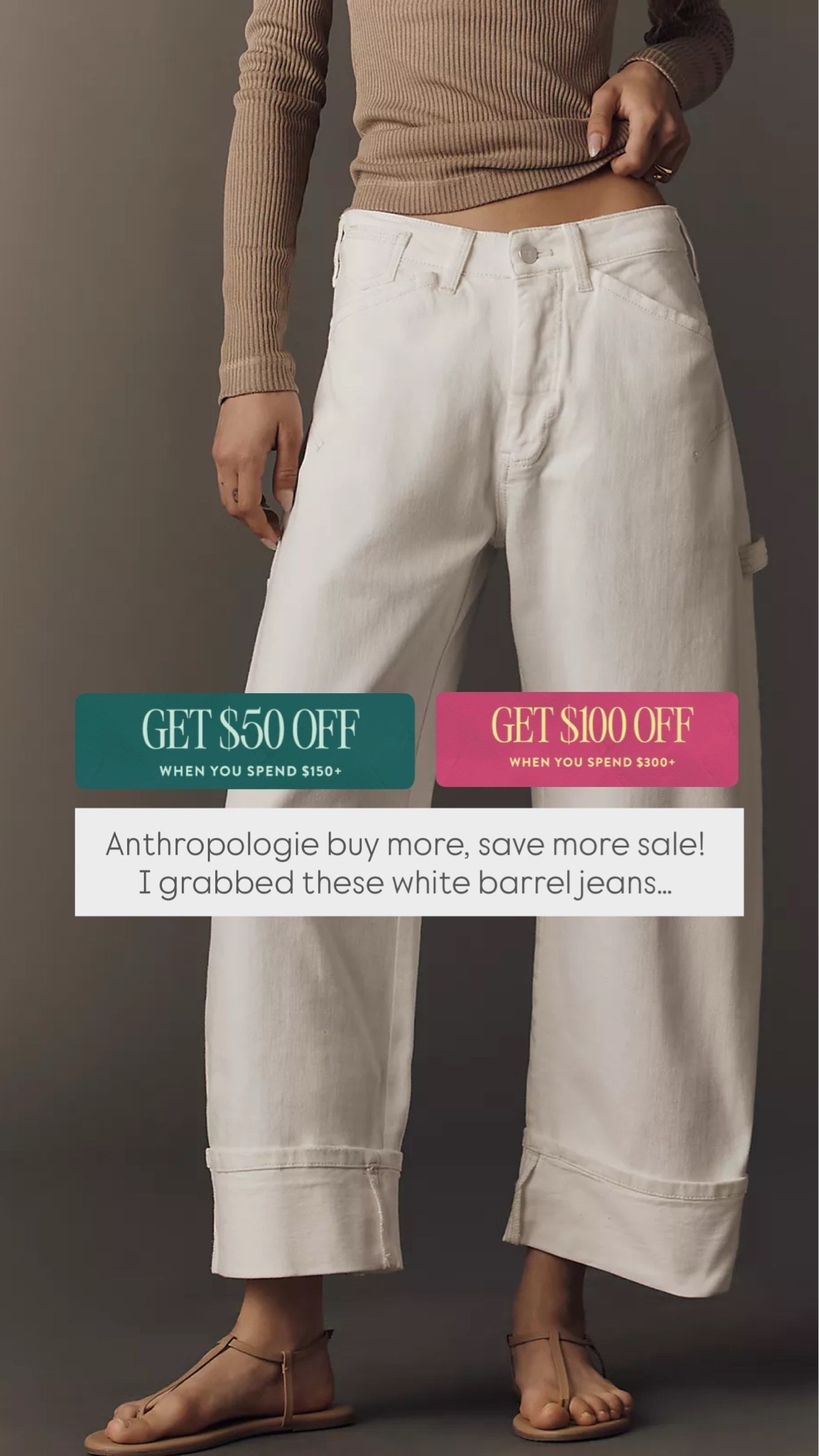 @Anthropologie buy more, save more sale! I grabbed these white barrel jeans along with a few other things… 

Spend $150, get $50. Spend $300, get $100!

#LTKSaleAlert #LTKootd #LTKselfcare