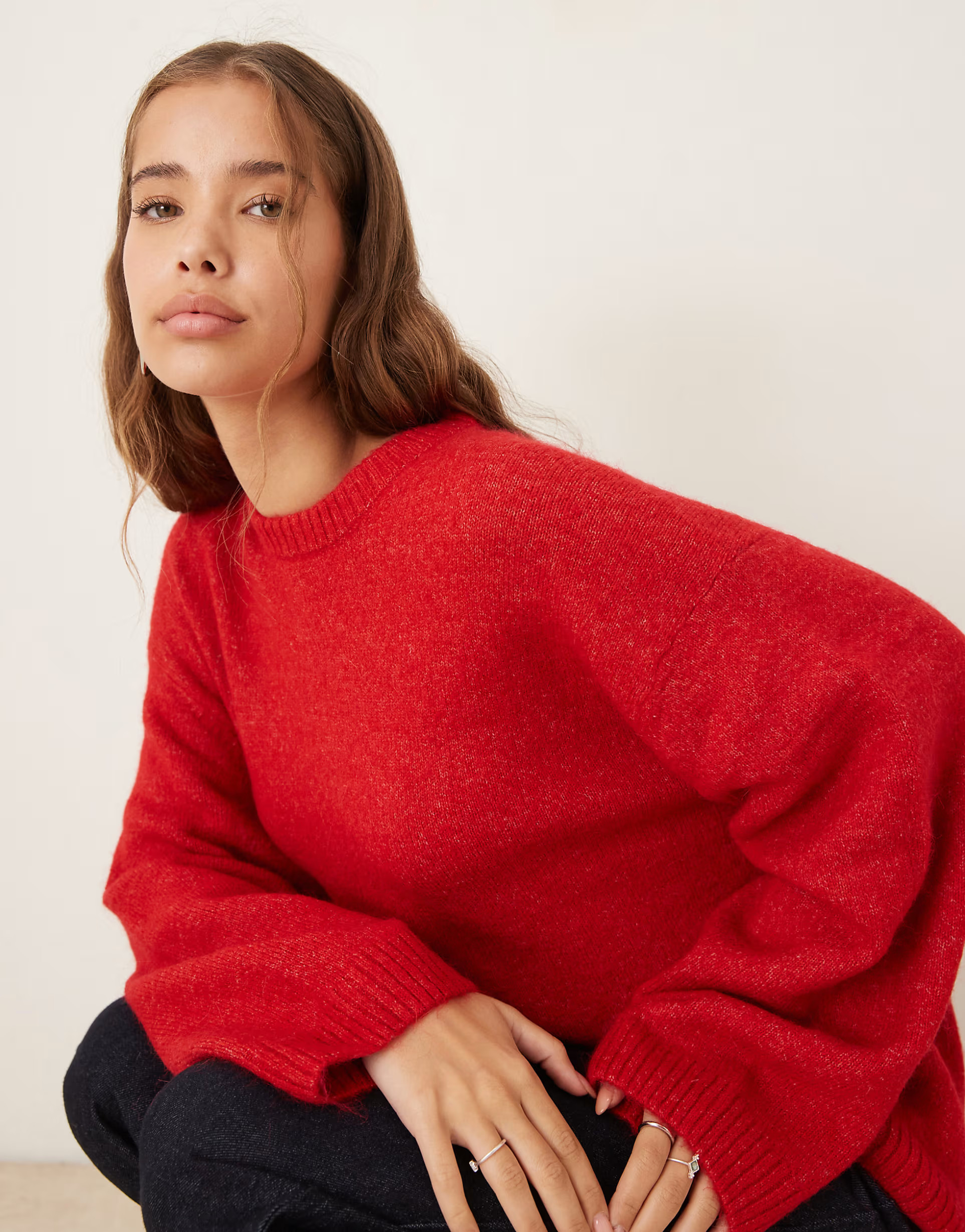 Gina Tricot crew neck knitted wool alpaca jumper in red | ASOS | ASOS (Global)