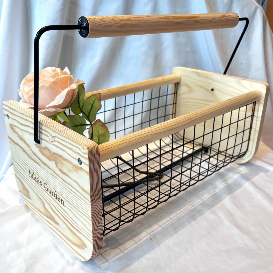 Personalized Harvest Basket-Handmade wooden Garden Basket,With Rotating Reinforced Handle-  Garde... | Etsy (US)