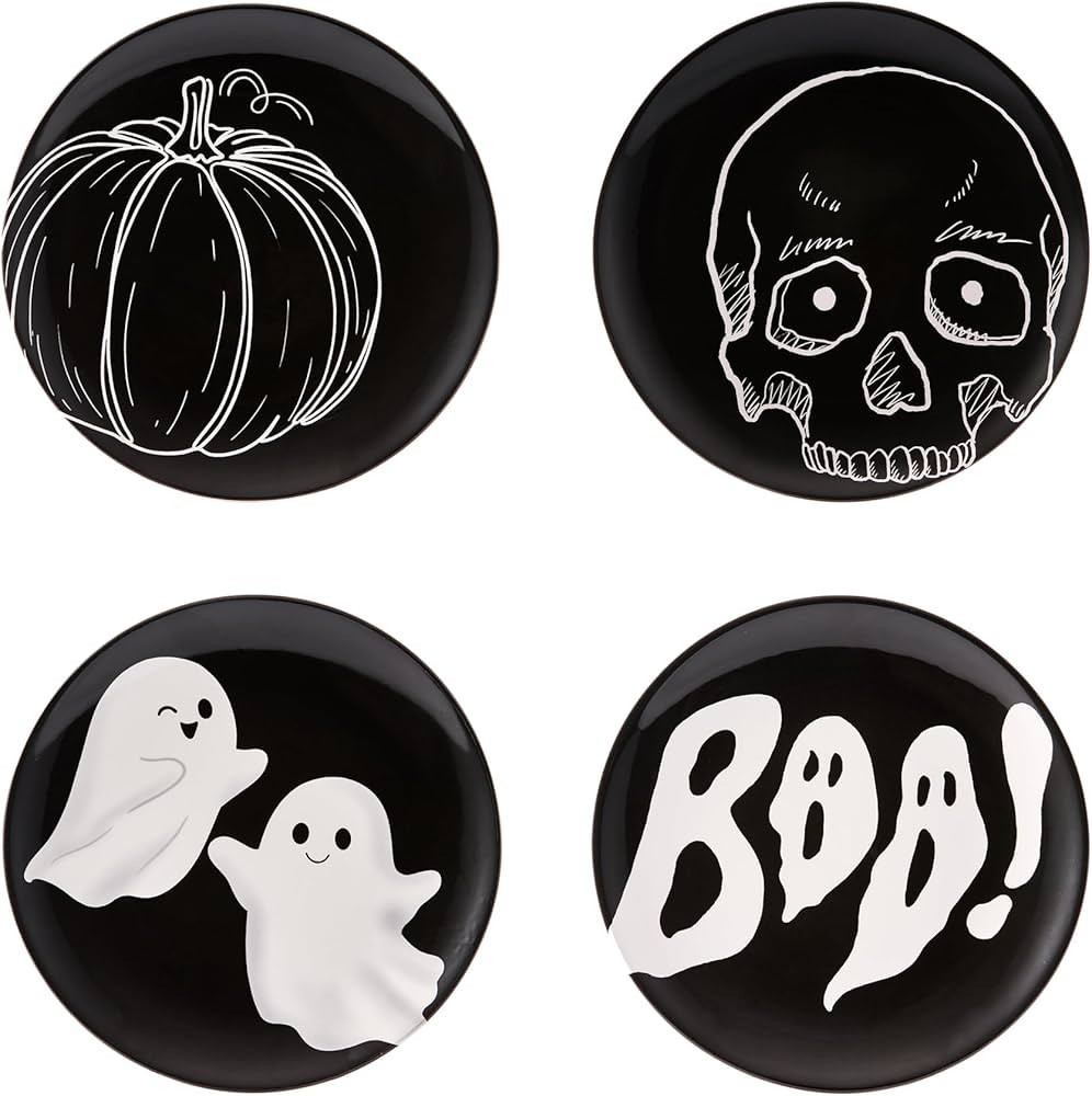Bico Black Halloween Cute Ceramic 8.75 inch Salad Plates, Set of 4, Microwave & Dishwasher Safe, ... | Amazon (US)
