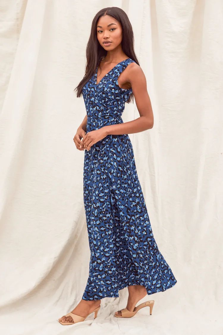 Wildly Romantic Teal Blue Leopard Print Maxi Wrap Dress | Lulus (US)