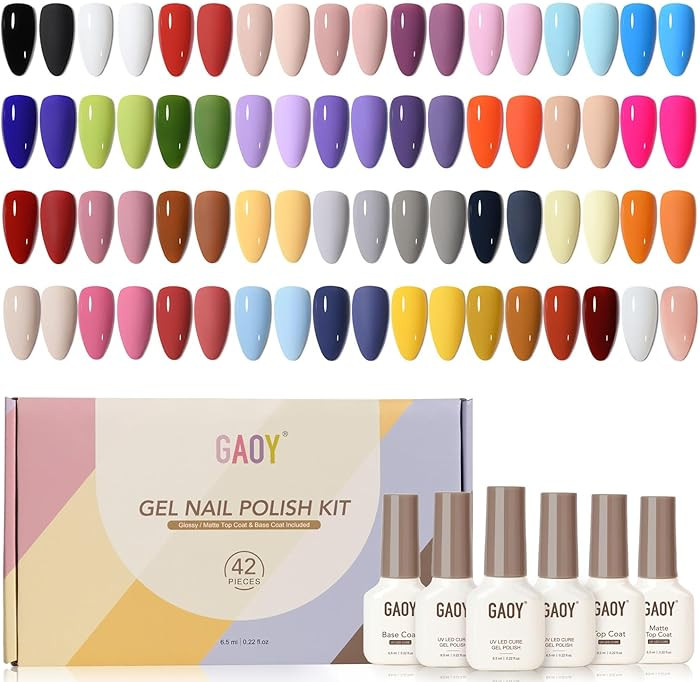 GAOY 42 Pcs Gel Nail Polish Kit, Pink White Red Jelly Nude Colors All Seasons Gel Nail Polish Set... | Amazon (US)