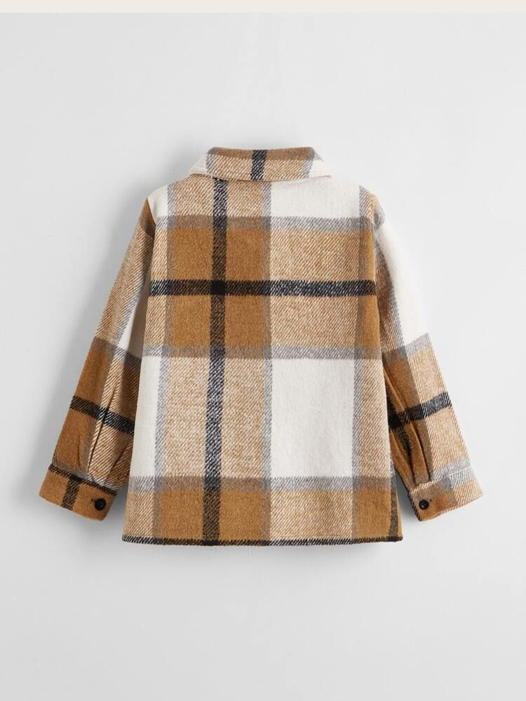 Toddler Girls Plaid Flap Pockets Overcoat | SHEIN