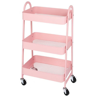 JIONJOY 3 Tier Utility Rolling Cart, Premium Metal Mobile Storage Cart with Lockable Wheels, Ultimate Organizer for Every Room in the House - Pink | Target