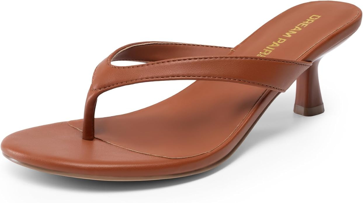 DREAM PAIRS Women’s Kitten Heel Flip Flops, Low Heel Dress Sandals with Thong Strap, Elegant Sl... | Amazon (US)