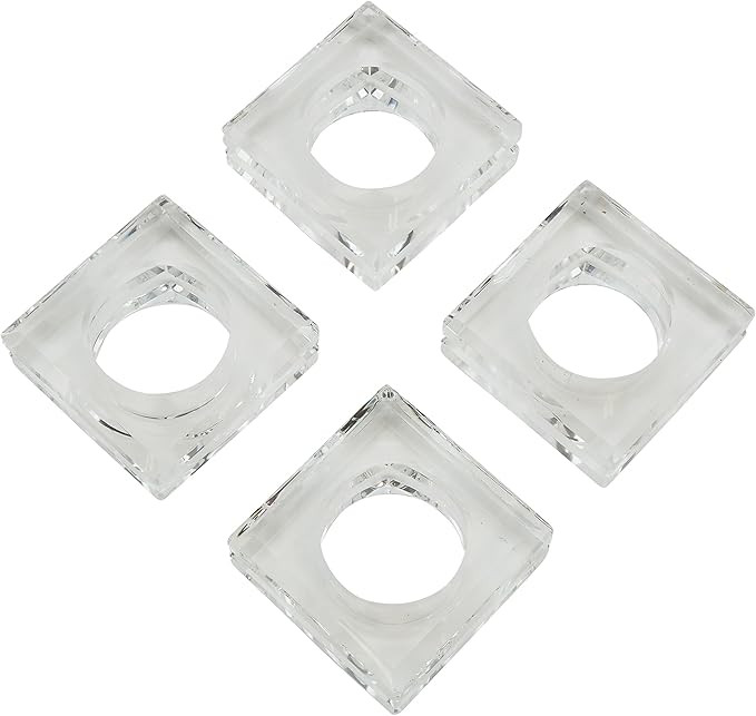 SARO LIFESTYLE Double Block Crystal Glass Napkin Ring (Set of 4), Clear | Amazon (US)