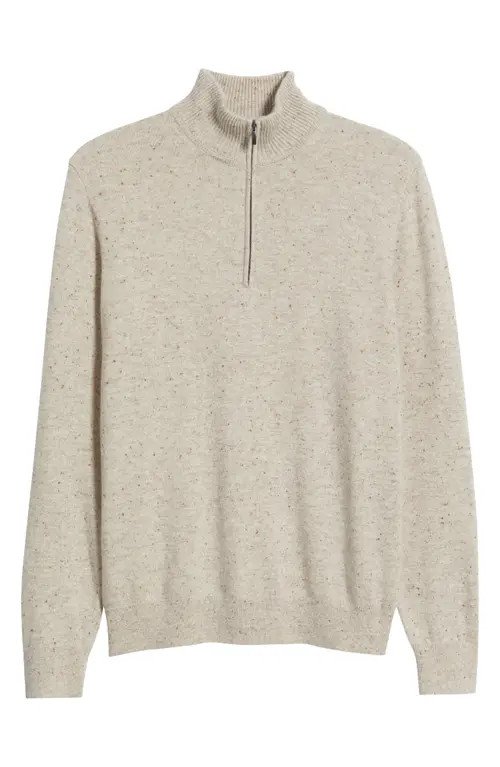 Nordstrom Quarter Zip Cashmere Sweater in Oatmeal Donegal Heather at Nordstrom, Size X-Large | Nordstrom
