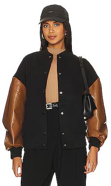 Line & Dot Varsity Jacket in Black & Camel from Revolve.com | Revolve Clothing (Global)