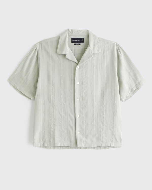 Men's Camp Collar Cropped Button-Up Shirt | Men's Tops | Abercrombie.com | Abercrombie & Fitch (US)