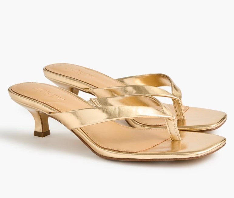 Metallic gold kitten heel flip flops 

#LTKSaleAlert #LTKSeasonal